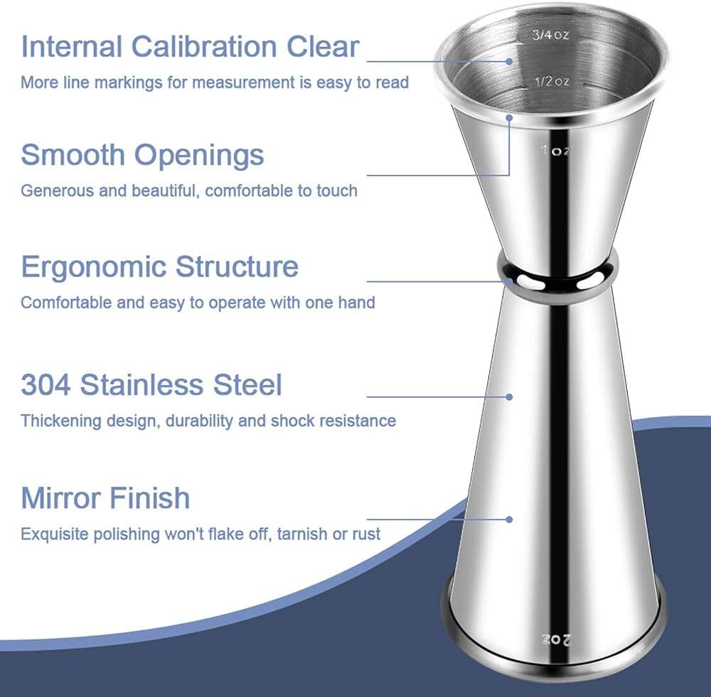 Briout Jigger for Bartending, Double Cocktail Jigger Japanese Premium 304 Stainless Steel Jigger 2 OZ 1 OZ with Measurements Inside - Image 4