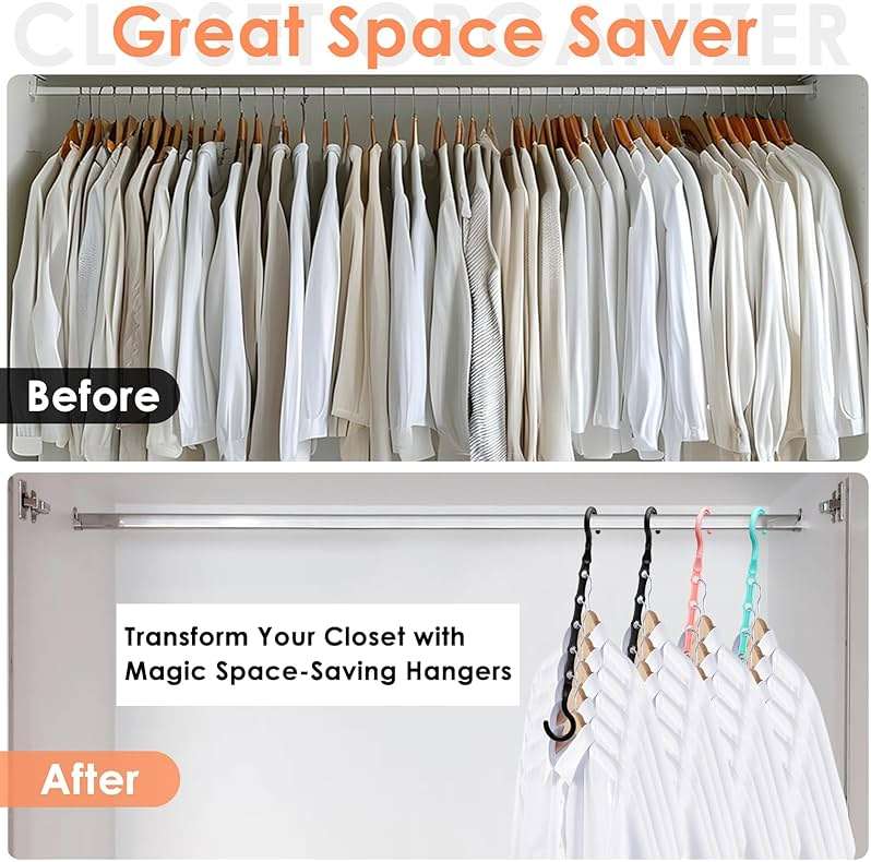 Closet Organizers and Storage, Magic Space Saving Hanger for 40 Heavy Clothes, Smart 360° Swivel Hook Cascading Hangers, Closet Organization Clothes Hangers, College Dorm Room Essentials for Girls - Image 3