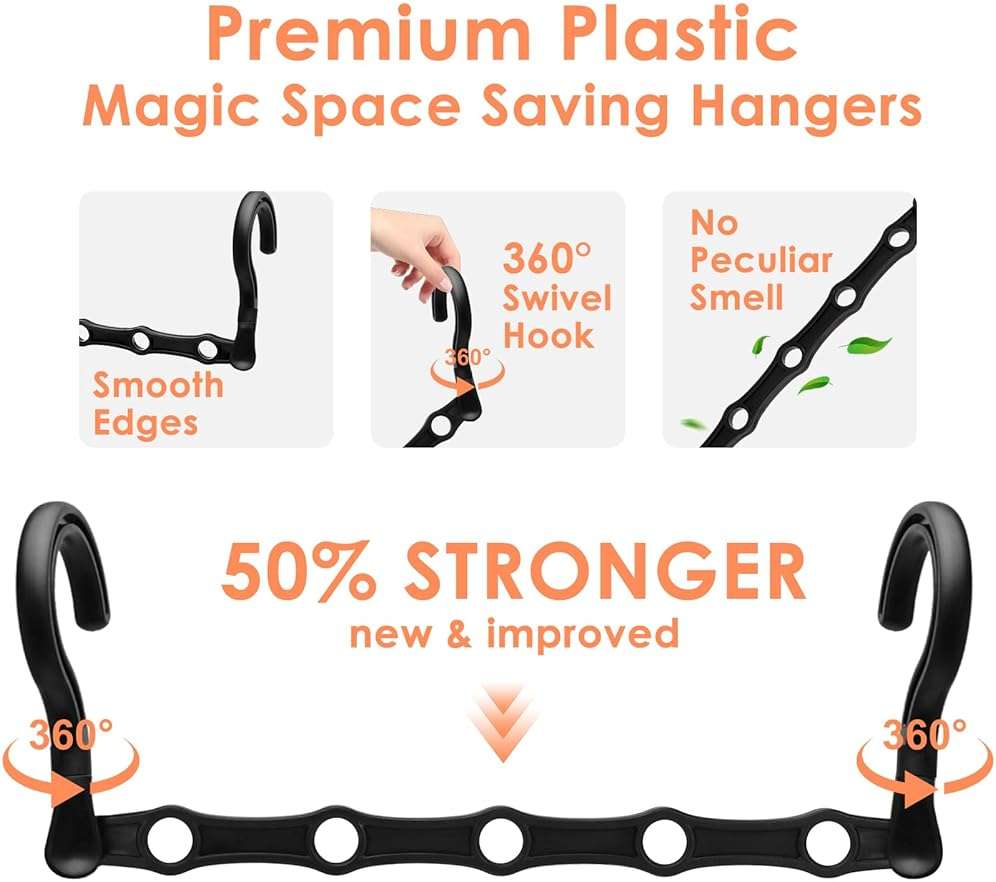 Closet Organizers and Storage, Magic Space Saving Hanger for 40 Heavy Clothes, Smart 360° Swivel Hook Cascading Hangers, Closet Organization Clothes Hangers, College Dorm Room Essentials for Girls - Image 4