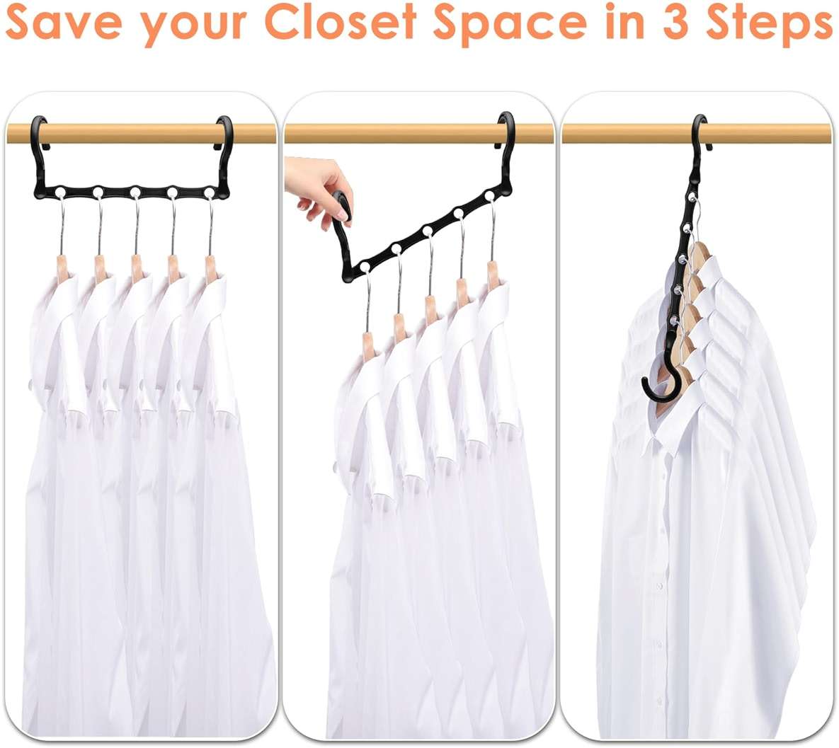Closet Organizers and Storage, Magic Space Saving Hanger for 40 Heavy Clothes, Smart 360° Swivel Hook Cascading Hangers, Closet Organization Clothes Hangers, College Dorm Room Essentials for Girls - Image 5