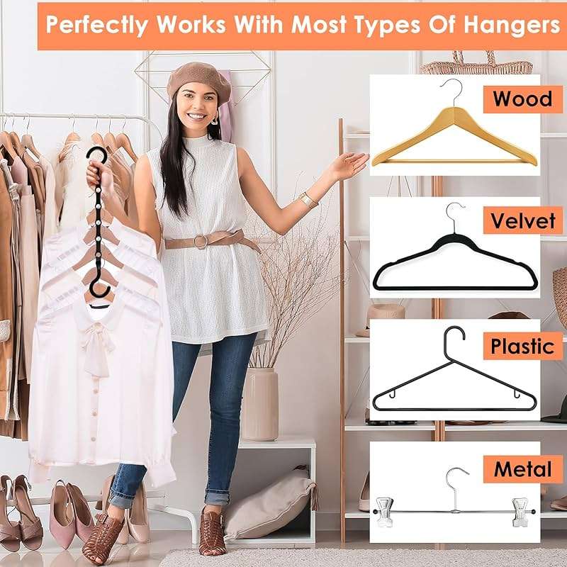 Closet Organizers and Storage, Magic Space Saving Hanger for 40 Heavy Clothes, Smart 360° Swivel Hook Cascading Hangers, Closet Organization Clothes Hangers, College Dorm Room Essentials for Girls - Image 6