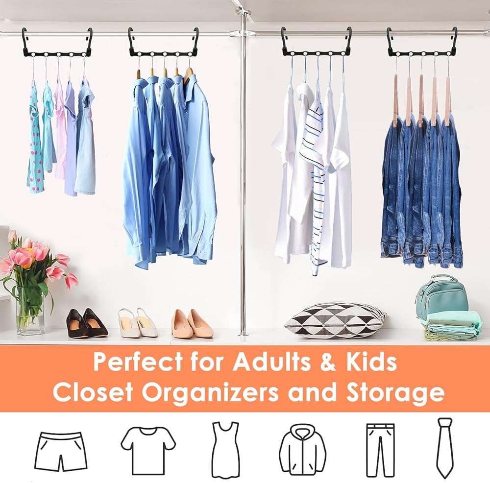 Closet Organizers and Storage, Magic Space Saving Hanger for 40 Heavy Clothes, Smart 360° Swivel Hook Cascading Hangers, Closet Organization Clothes Hangers, College Dorm Room Essentials for Girls - Image 8