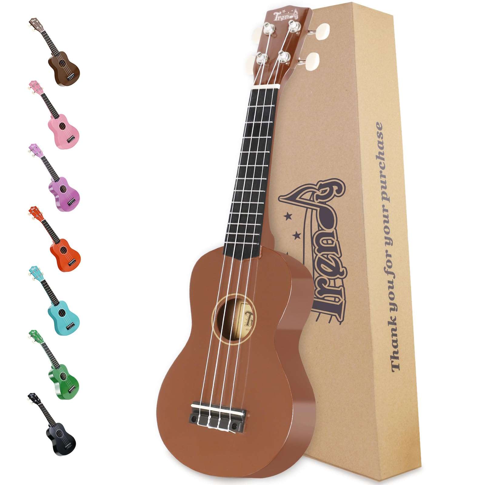 Trendy Soprano Ukulele for Beginners 21 Inch Hawaiian Wood Ukuleles for Adult Student Starter Four Strings Guitar (Brown) - Image 1