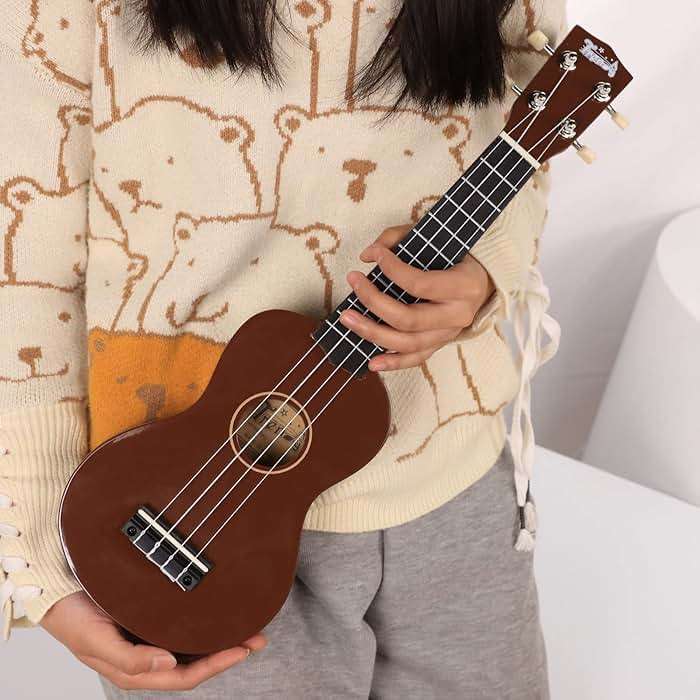Trendy Soprano Ukulele for Beginners 21 Inch Hawaiian Wood Ukuleles for Adult Student Starter Four Strings Guitar (Brown) - Image 2