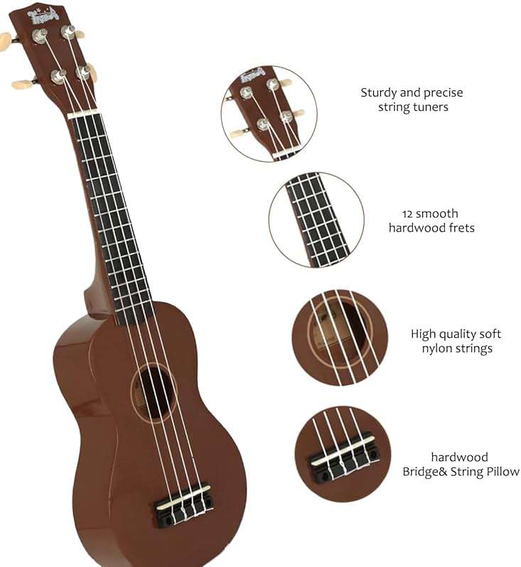 Trendy Soprano Ukulele for Beginners 21 Inch Hawaiian Wood Ukuleles for Adult Student Starter Four Strings Guitar (Brown) - Image 6