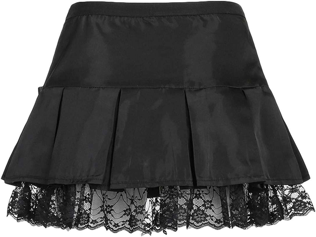Women Lace Patchwork Mini Pleated Skirts High Waist Lace Up Ruffle Short Skirts Harajuku Goth Skirt - Image 5