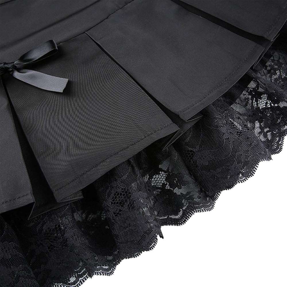 Women Lace Patchwork Mini Pleated Skirts High Waist Lace Up Ruffle Short Skirts Harajuku Goth Skirt - Image 6