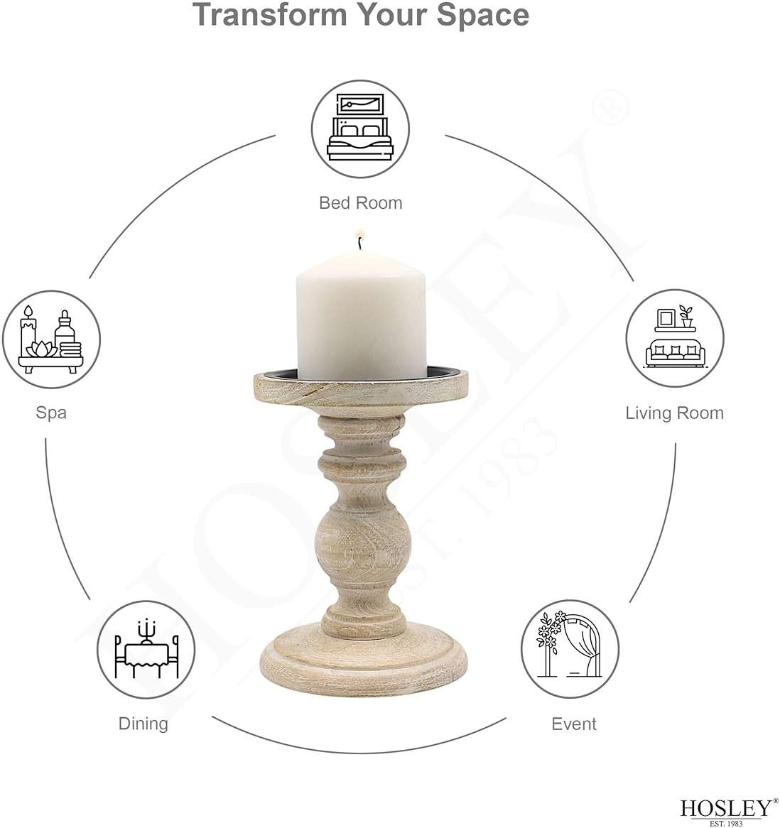 Hosley Set of 2 Antique White Wooden Pillar Candle Holder Country Style 7 Inch High Ideal Gift for Wedding Party Special Occasion or as a Candle Holder - Image 4