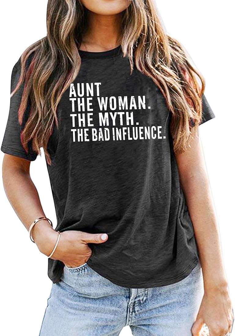 LHBNK Aunt Shirts for Women Auntie T-Shirt Aunt to Be Gifts Casual Letter Print Tee Tops Funny Saying Tops - Image 1