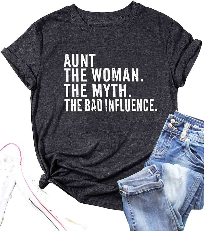 LHBNK Aunt Shirts for Women Auntie T-Shirt Aunt to Be Gifts Casual Letter Print Tee Tops Funny Saying Tops - Image 2