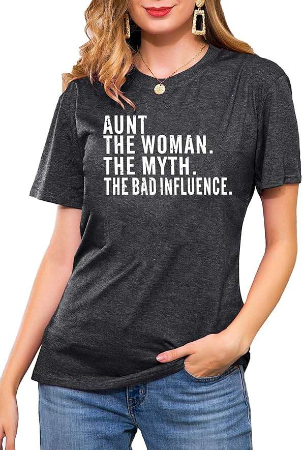 LHBNK Aunt Shirts for Women Auntie T-Shirt Aunt to Be Gifts Casual Letter Print Tee Tops Funny Saying Tops - Image 3