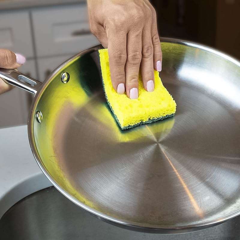 Amazon Basics Heavy Duty Dual-Sided Scrub Sponges, Reusable, 4.4 x 2.7 x 0.8 in, Yellow/Green, 6-Pack - Image 3