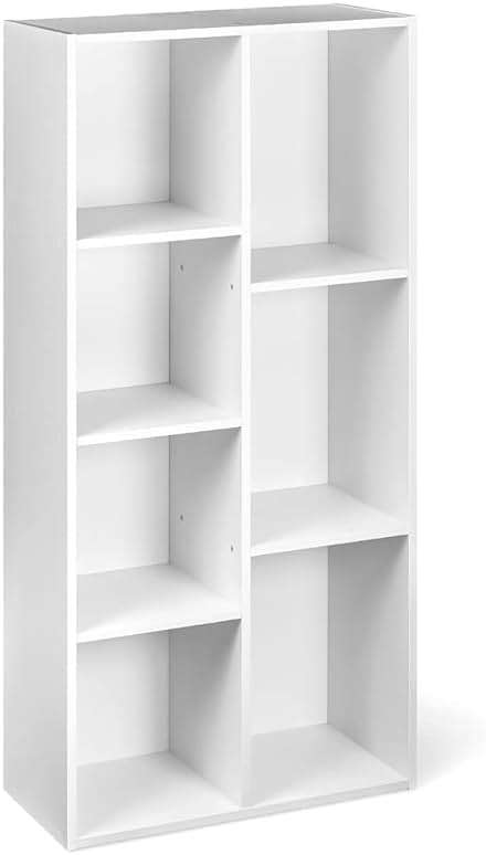 Amazon Basics 7 Cube Organizer Bookcase, Storage Shelf for Home and Office, Display Storage Organizer, Sturdy with Easy Assembly, 9.25"D x 19.49"W x 41.73"H, White - Image 1