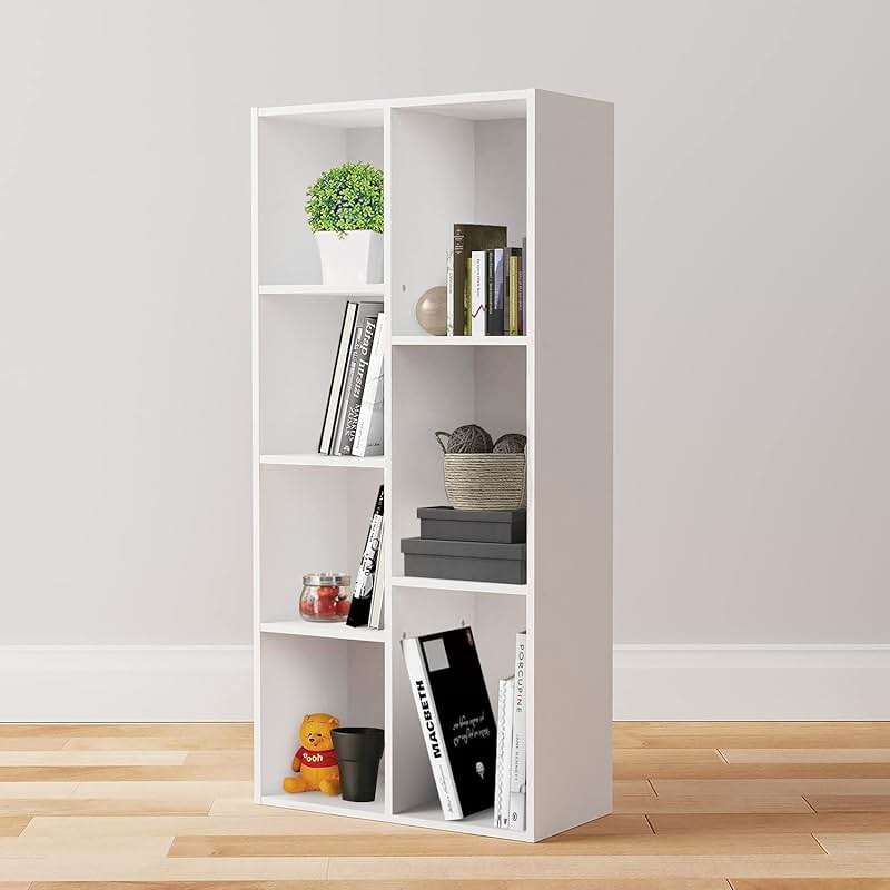 Amazon Basics 7 Cube Organizer Bookcase, Storage Shelf for Home and Office, Display Storage Organizer, Sturdy with Easy Assembly, 9.25"D x 19.49"W x 41.73"H, White - Image 2