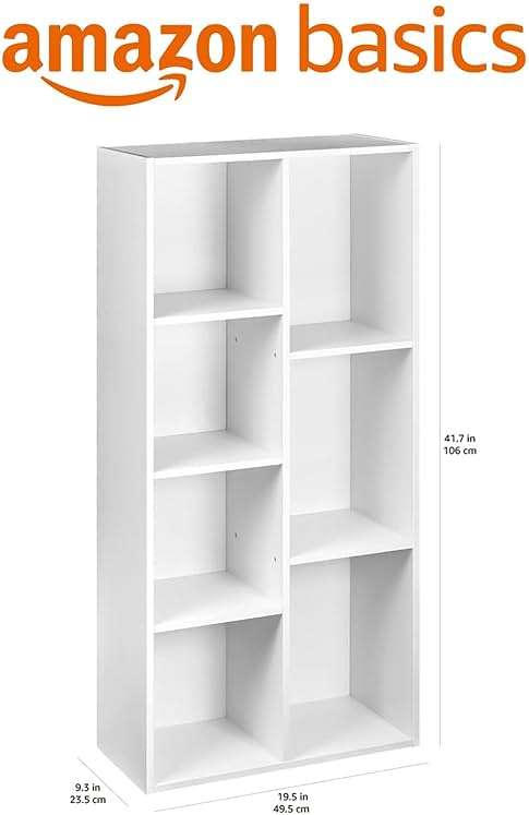 Amazon Basics 7 Cube Organizer Bookcase, Storage Shelf for Home and Office, Display Storage Organizer, Sturdy with Easy Assembly, 9.25"D x 19.49"W x 41.73"H, White - Image 3