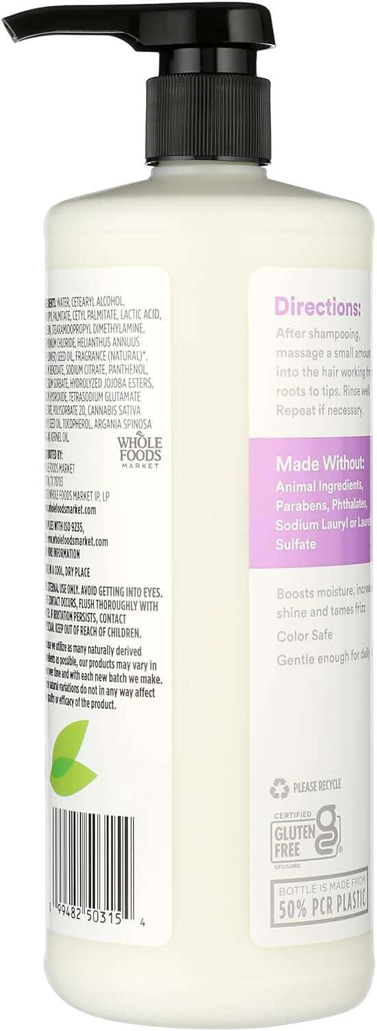 365 by Whole Foods Market, Moisture & Shine Conditioner with Hemp Seed & Argan Oil, Lavender Scent, 32 Fl Oz - Image 2
