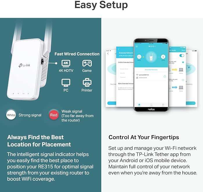 TP-Link AC1200 WiFi Extender, 2025 Wirecutter Best WiFi Extender, 1.2Gbps Home Signal Booster, Dual Band 5GHz/2.4GHz, Up to 1600 Sq.ft and 32 Devices, EasyMesh Compatible, One Ethernet Port (RE315) - Image 7