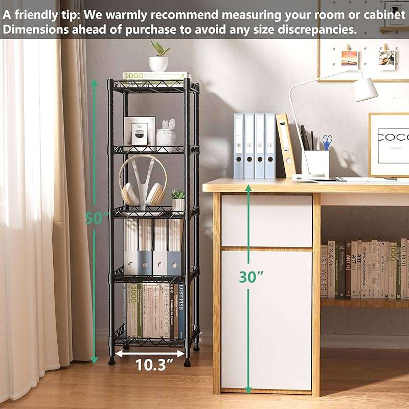 GIOTORENT 5 Tier Standing Shelving Metal Units, Adjustable Height Wire Shelf Display Rack for Laundry Bathroom Kitchen 11.8 W x 11.8 D x 50 H (5-Tier, Black) - Image 3