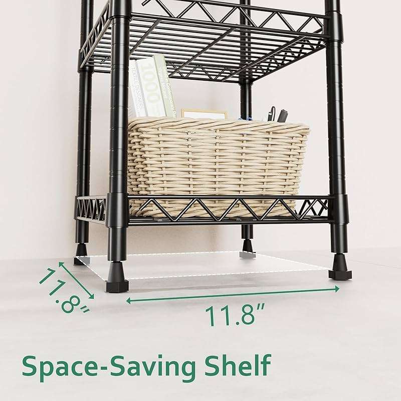 GIOTORENT 5 Tier Standing Shelving Metal Units, Adjustable Height Wire Shelf Display Rack for Laundry Bathroom Kitchen 11.8 W x 11.8 D x 50 H (5-Tier, Black) - Image 6