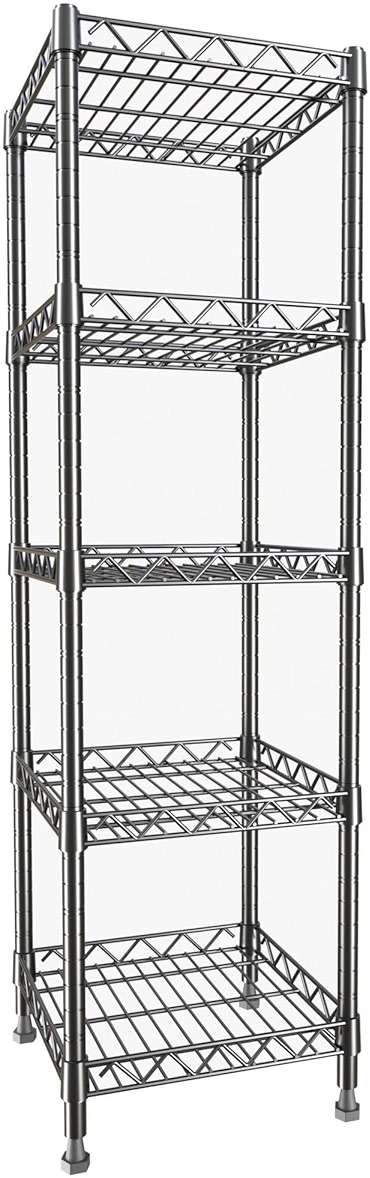 GIOTORENT 5 Tier Standing Shelving Metal Units, Adjustable Height Wire Shelf Display Rack for Laundry Bathroom Kitchen 11.8 W x 11.8 D x 50 H (5-Tier, Black) - Image 9