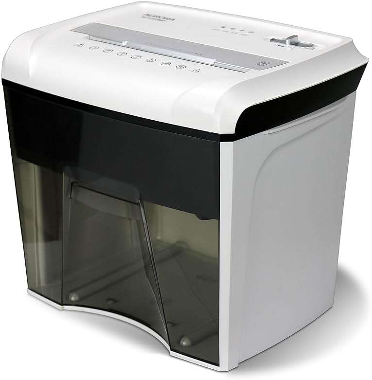 Aurora AU1285MD Compact Desktop-Style High Security 12-Sheet Micro-Cut Paper and CD/Credit Card/Junk Mail Pullout Basket Shredder, White/Black - Image 1