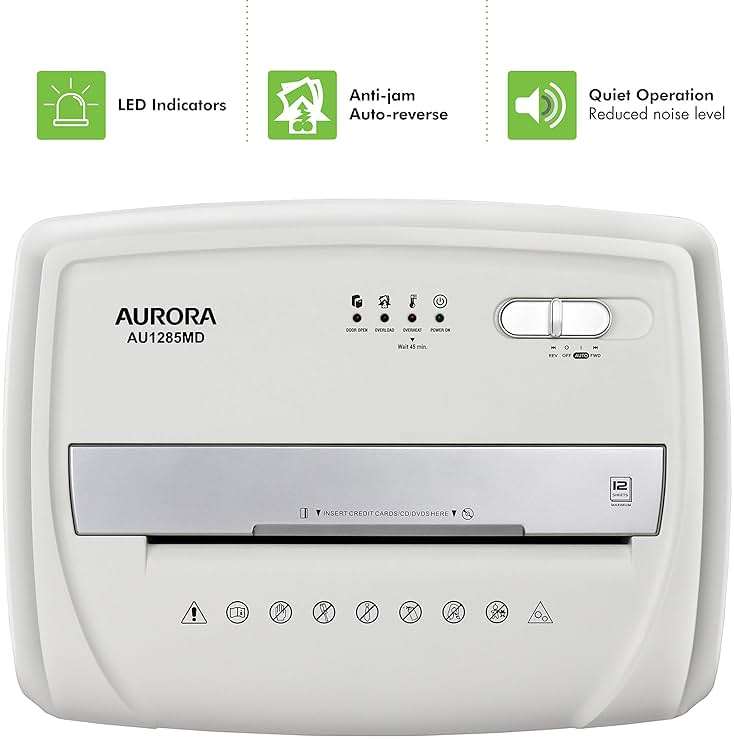 Aurora AU1285MD Compact Desktop-Style High Security 12-Sheet Micro-Cut Paper and CD/Credit Card/Junk Mail Pullout Basket Shredder, White/Black - Image 5