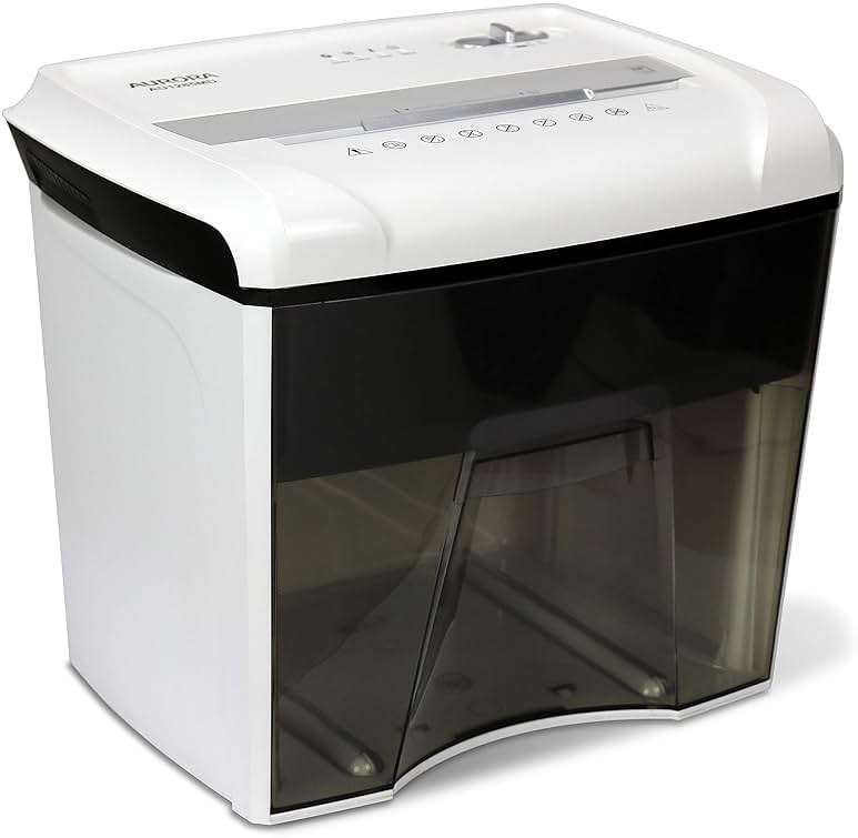 Aurora AU1285MD Compact Desktop-Style High Security 12-Sheet Micro-Cut Paper and CD/Credit Card/Junk Mail Pullout Basket Shredder, White/Black - Image 7