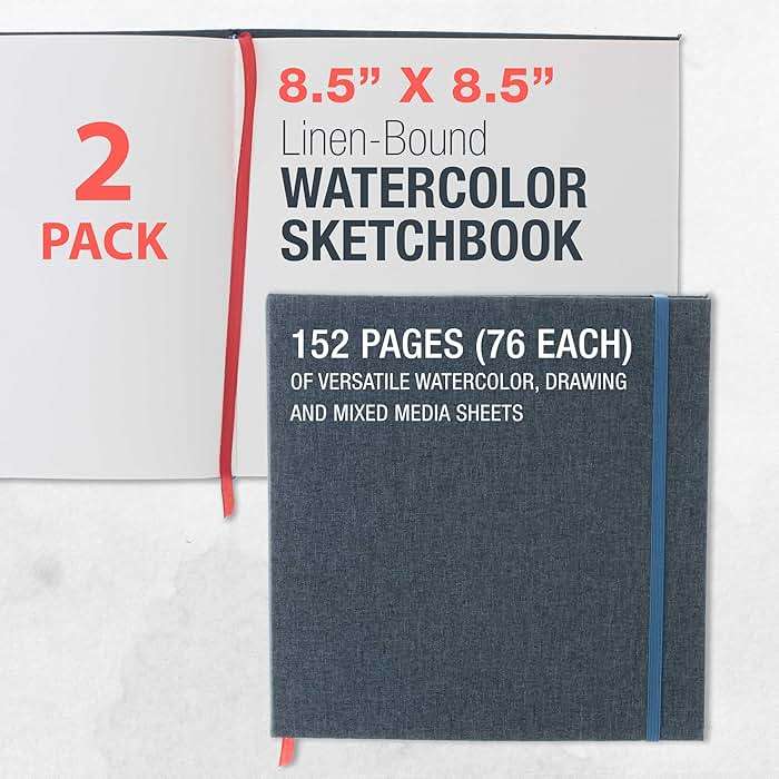 U.S. Art Supply 8.5" x 8.5" Watercolor Book (2 Pack, 76 Sheets Each) - 110lb (230 GSM) Linen-Bound Hardcover Artist Paper Pads - Acid-Free Cold-Pressed Watercolor Paper Pad Mixed Media - Image 3