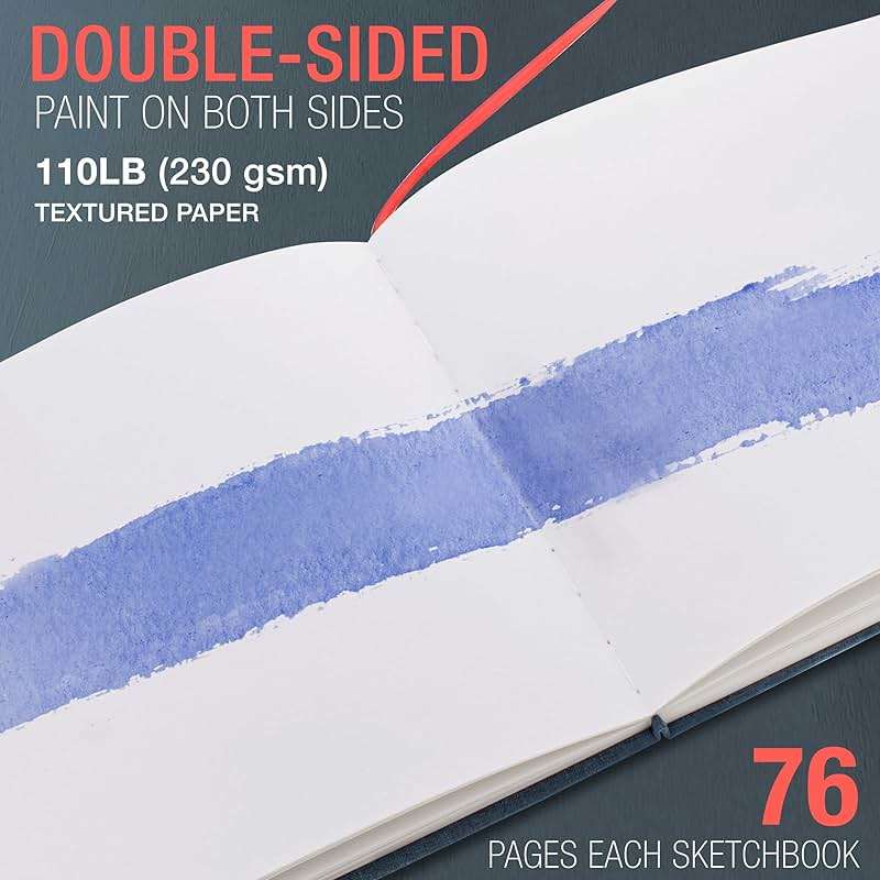 U.S. Art Supply 8.5" x 8.5" Watercolor Book (2 Pack, 76 Sheets Each) - 110lb (230 GSM) Linen-Bound Hardcover Artist Paper Pads - Acid-Free Cold-Pressed Watercolor Paper Pad Mixed Media - Image 4