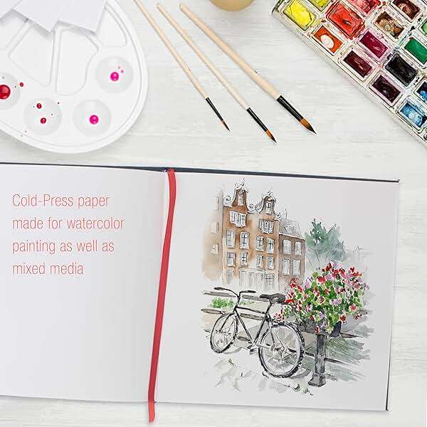 U.S. Art Supply 8.5" x 8.5" Watercolor Book (2 Pack, 76 Sheets Each) - 110lb (230 GSM) Linen-Bound Hardcover Artist Paper Pads - Acid-Free Cold-Pressed Watercolor Paper Pad Mixed Media - Image 5