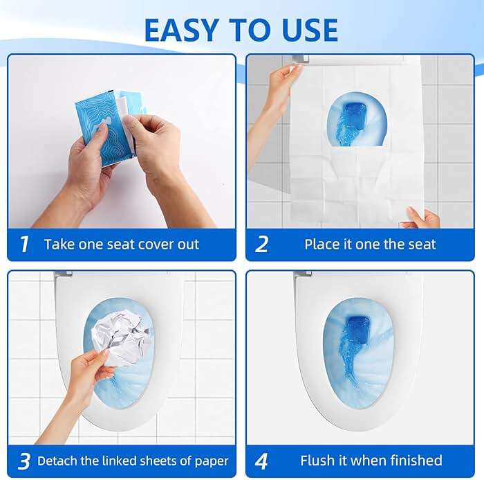 Toilet Seat Covers (60 pack), XL Flushable and Biodegradable Paper Cover Disposable for Adult and Kids’ Potty Training, Great for Airplane, Travel Seats, Public Restroom and Camping - Image 6