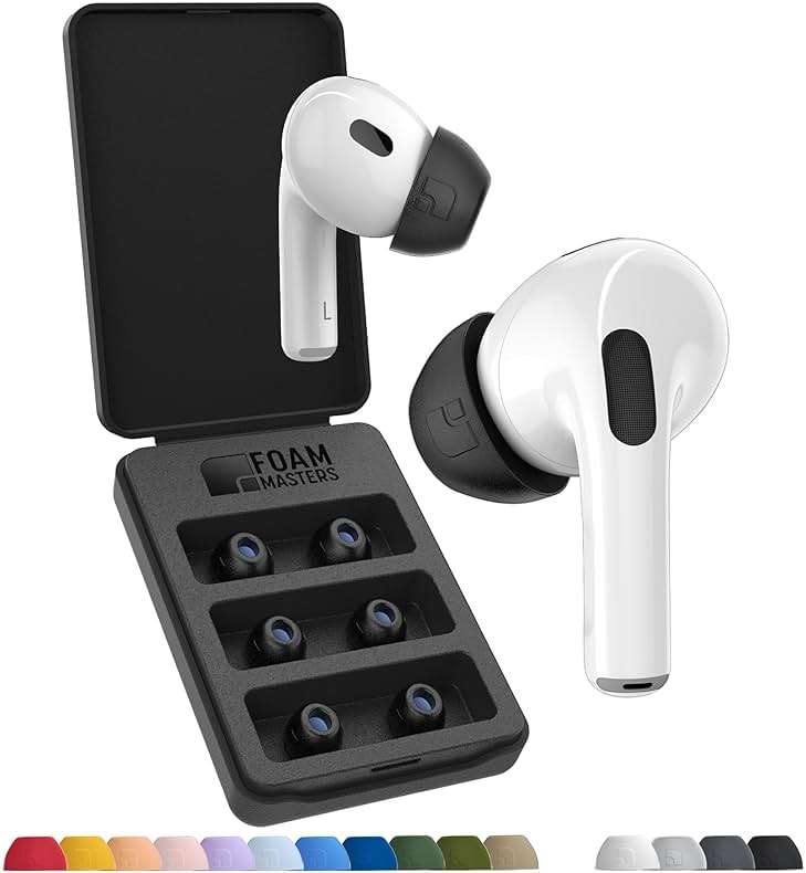 Foam Masters Ultra-Premium Memory Foam Ear Tips for AirPods Pro 1st & 2nd Gen | 3 Pairs | New Ver. | Secure Fit | Super Comfort | Better Noise Cancel | Replacement Buds (Assorted S/M/L, Black) - Image 1