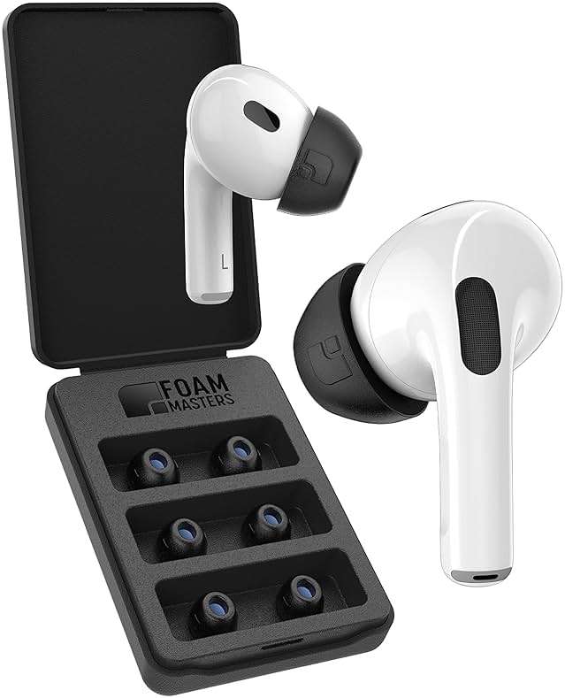 Foam Masters Ultra-Premium Memory Foam Ear Tips for AirPods Pro 1st & 2nd Gen | 3 Pairs | New Ver. | Secure Fit | Super Comfort | Better Noise Cancel | Replacement Buds (Assorted S/M/L, Black) - Image 8