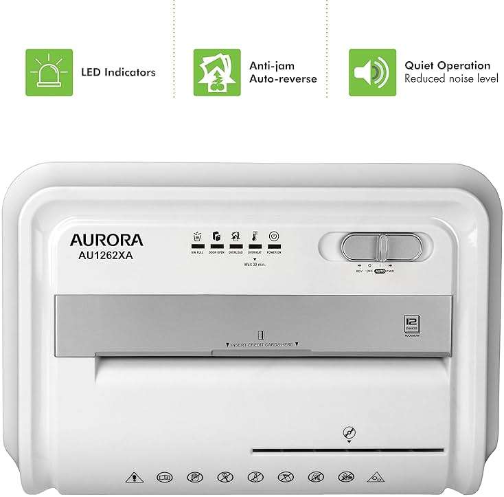 Aurora AU1262XA Anti-Jam 12-Sheet Crosscut Paper and CD/Credit Card Shredder, White/Gray - Image 5