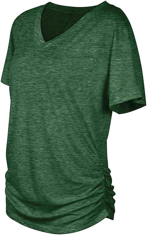 WIHOLL Womens Summer T-Shirts Short Sleeve V Neck Dolman Tops with Side Shirring Loose Fit Shirts Spring Fashion - Image 5