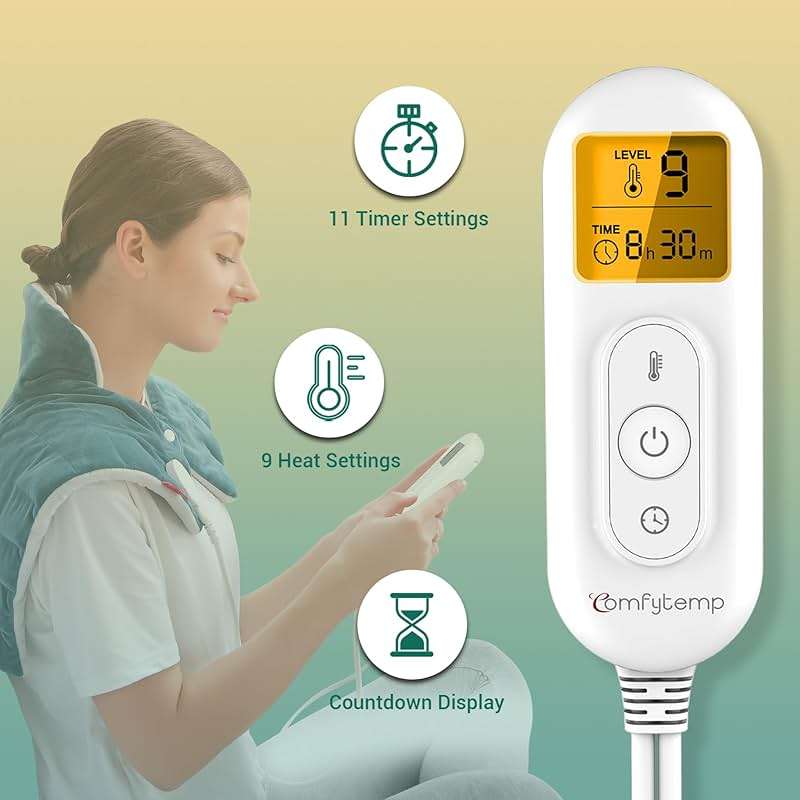 Comfytemp Heating Pad for Neck and Shoulders and Back, 2.6lb Weighted Electric Heat Pad for Pain Relief, Large FSA Eligible Heated Wrap, 9 Heat Settings&11 Timer, Christmas Gifts for Women Men Mom Dad - Image 4