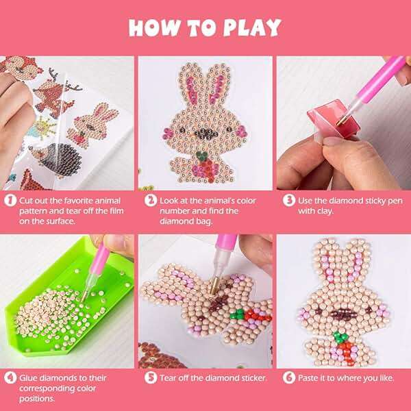 Labeol Diamond Art Kits for Kids Boys and Girls Ages 6-8-10-12 Easy to DIY Creative Diamond Art Sticker Craft by Numbers Kits for Kids and Adult Beginners (Animal) - Image 2