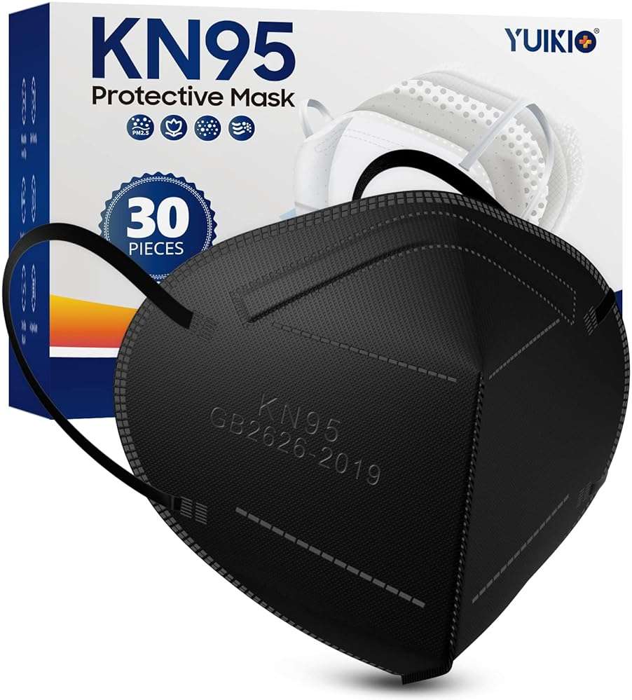 YUIKIO KN95 Face Masks, 30 Pack Individual Packed Safety Masks, Filter Efficiency≥95%, 5 Layers Filter Safety Mask Against PM2.5 Disposable KN95 Respirator Mask Breathable Cup Mask in Bulk (Black) - Image 1