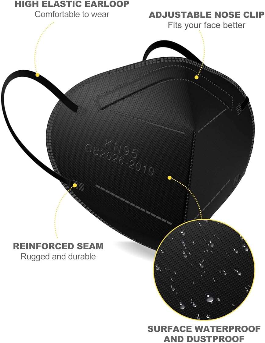 YUIKIO KN95 Face Masks, 30 Pack Individual Packed Safety Masks, Filter Efficiency≥95%, 5 Layers Filter Safety Mask Against PM2.5 Disposable KN95 Respirator Mask Breathable Cup Mask in Bulk (Black) - Image 3