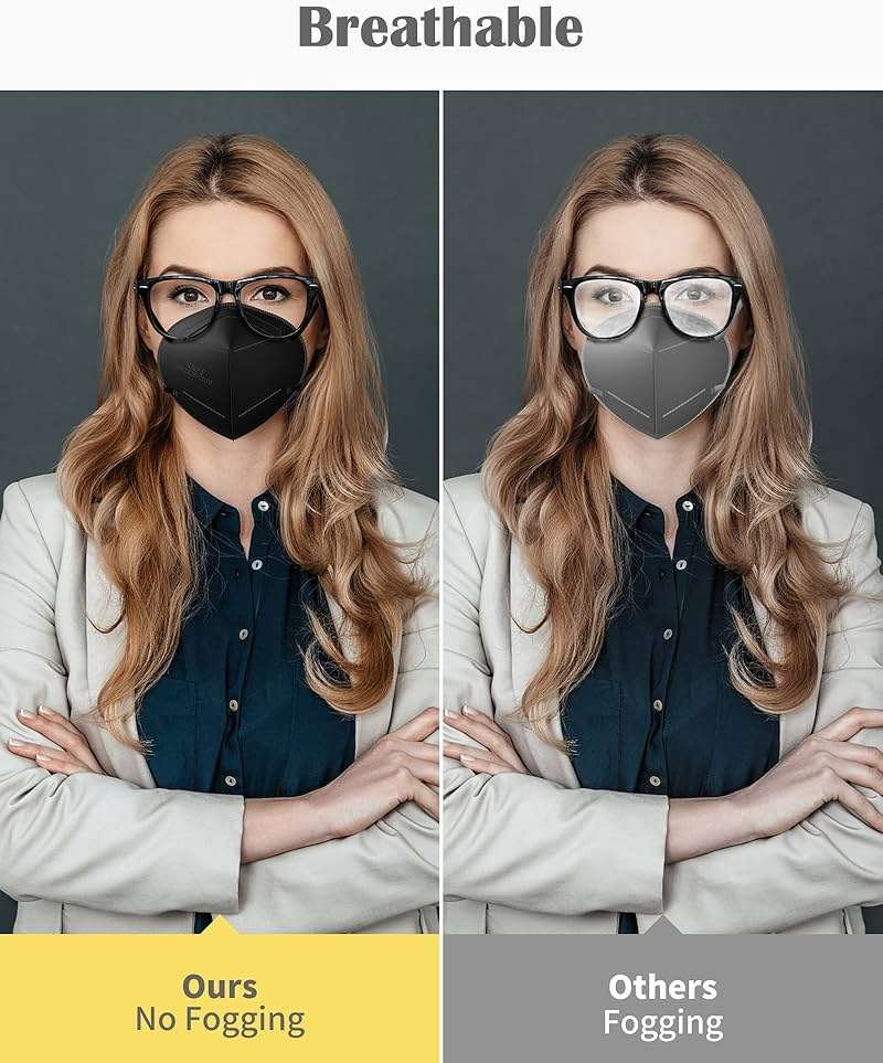 YUIKIO KN95 Face Masks, 30 Pack Individual Packed Safety Masks, Filter Efficiency≥95%, 5 Layers Filter Safety Mask Against PM2.5 Disposable KN95 Respirator Mask Breathable Cup Mask in Bulk (Black) - Image 5