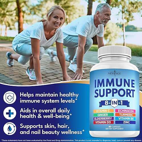 NEW AGE 8 in 1 Immune Support Booster Supplement with Echinacea, Vitamin C and Zinc 50mg, Vitamin D 5000 IU, Turmeric Curcumin & Ginger, B6, Elderberry 120 Count (Pack of 2) - Image 3