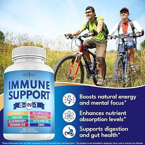 NEW AGE 8 in 1 Immune Support Booster Supplement with Echinacea, Vitamin C and Zinc 50mg, Vitamin D 5000 IU, Turmeric Curcumin & Ginger, B6, Elderberry 120 Count (Pack of 2) - Image 4