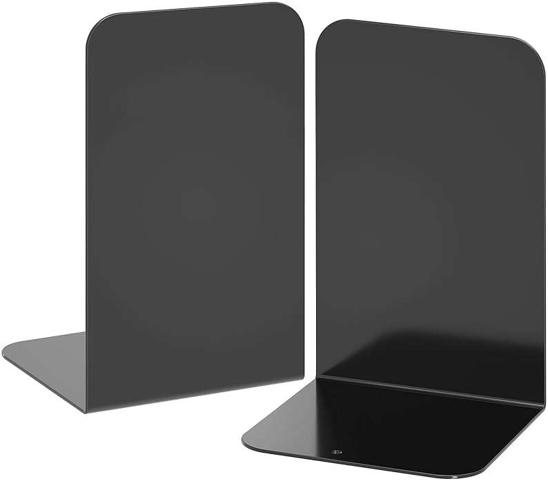 VFINE Bookends 1 Pair, Black Metal Book Ends, Heavy Bookends for Shelves, Book Stopper for Heavy Books, Book Organizer for Home Office School Supplies - Image 1