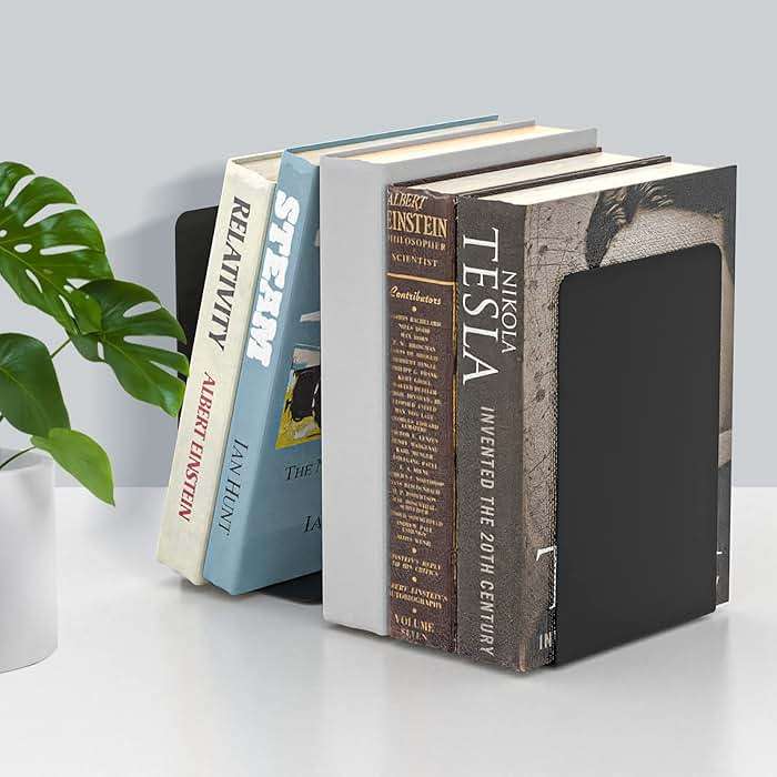 VFINE Bookends 1 Pair, Black Metal Book Ends, Heavy Bookends for Shelves, Book Stopper for Heavy Books, Book Organizer for Home Office School Supplies - Image 2