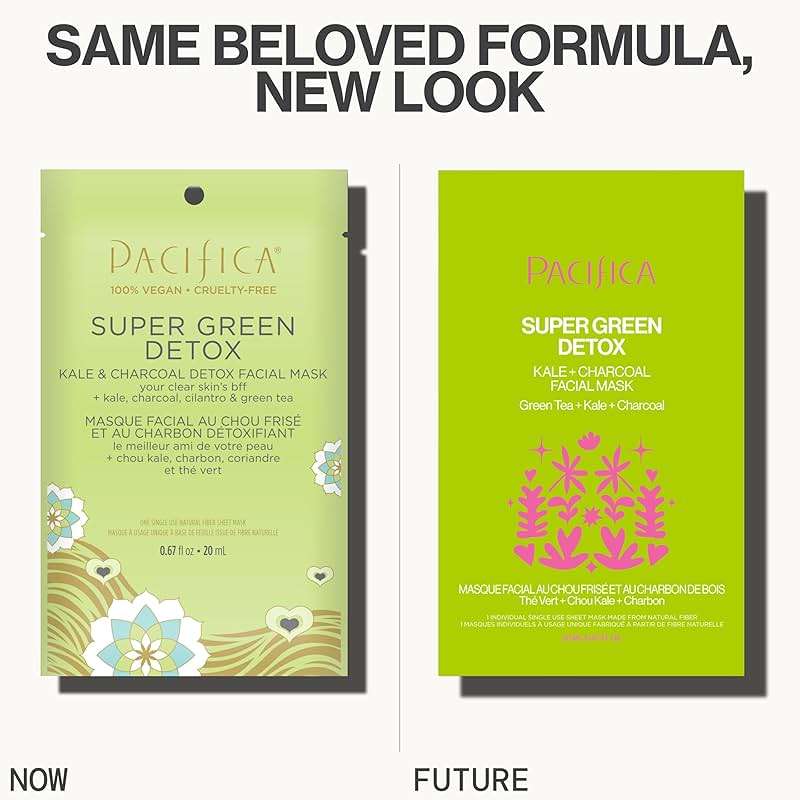 Pacifica Super Green Detox Sheet Mask – Charcoal, Kale & Clay Pore Cleansing Mask for Oily, Blemish-Prone Skin, Deep Detox Facial Mask, Vegan - Image 2