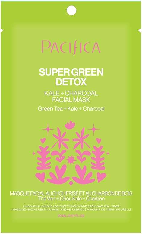 Pacifica Super Green Detox Sheet Mask – Charcoal, Kale & Clay Pore Cleansing Mask for Oily, Blemish-Prone Skin, Deep Detox Facial Mask, Vegan - Image 11