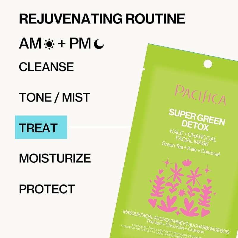 Pacifica Super Green Detox Sheet Mask – Charcoal, Kale & Clay Pore Cleansing Mask for Oily, Blemish-Prone Skin, Deep Detox Facial Mask, Vegan - Image 8