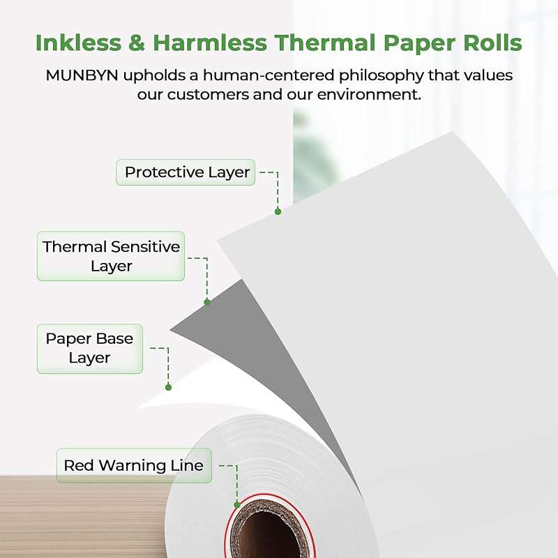 MUNBYN 2 1/4" inch x 50'ft Thermal Paper (50 Rolls), BPA Free Receipt Paper, 58mm Thermal Receipt Papers Fits All 58mm Thermal POS Printer, Square Terminal Credit Card Machines printers clearly - Image 5