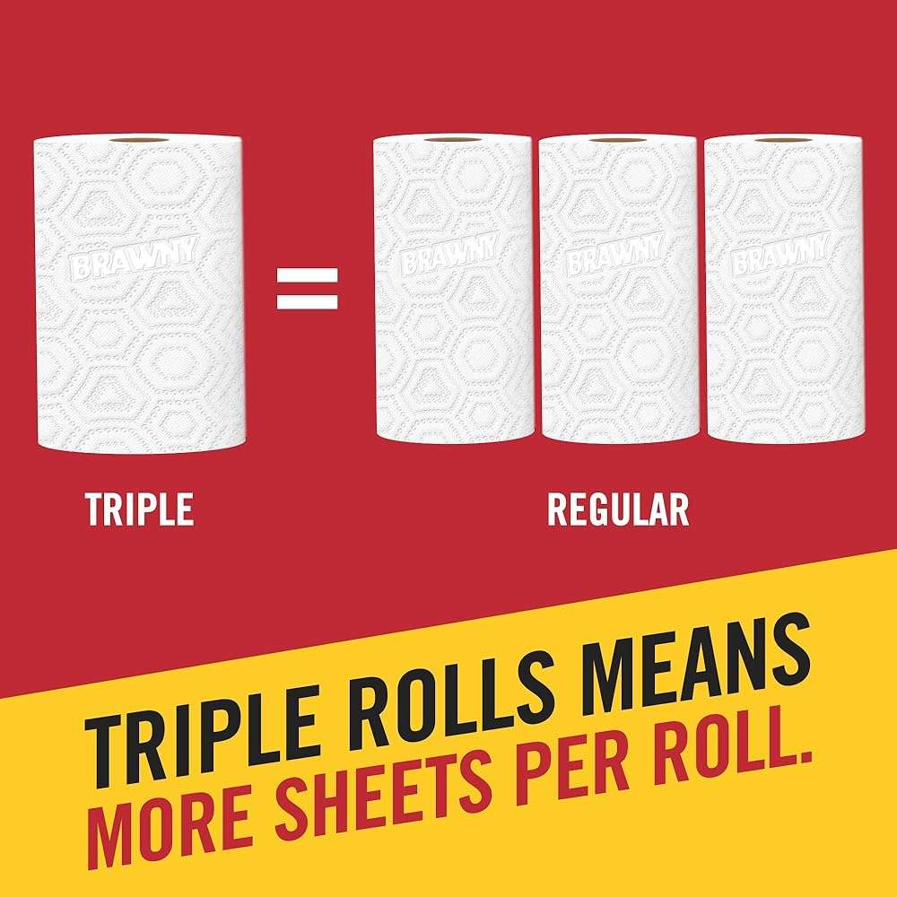 Brawny Flex Paper Towels, 8 Triple Rolls = 24 Regular Rolls, Tear-A-Square, 3 Sheet Size Options, Quarter Size Sheets - Image 6