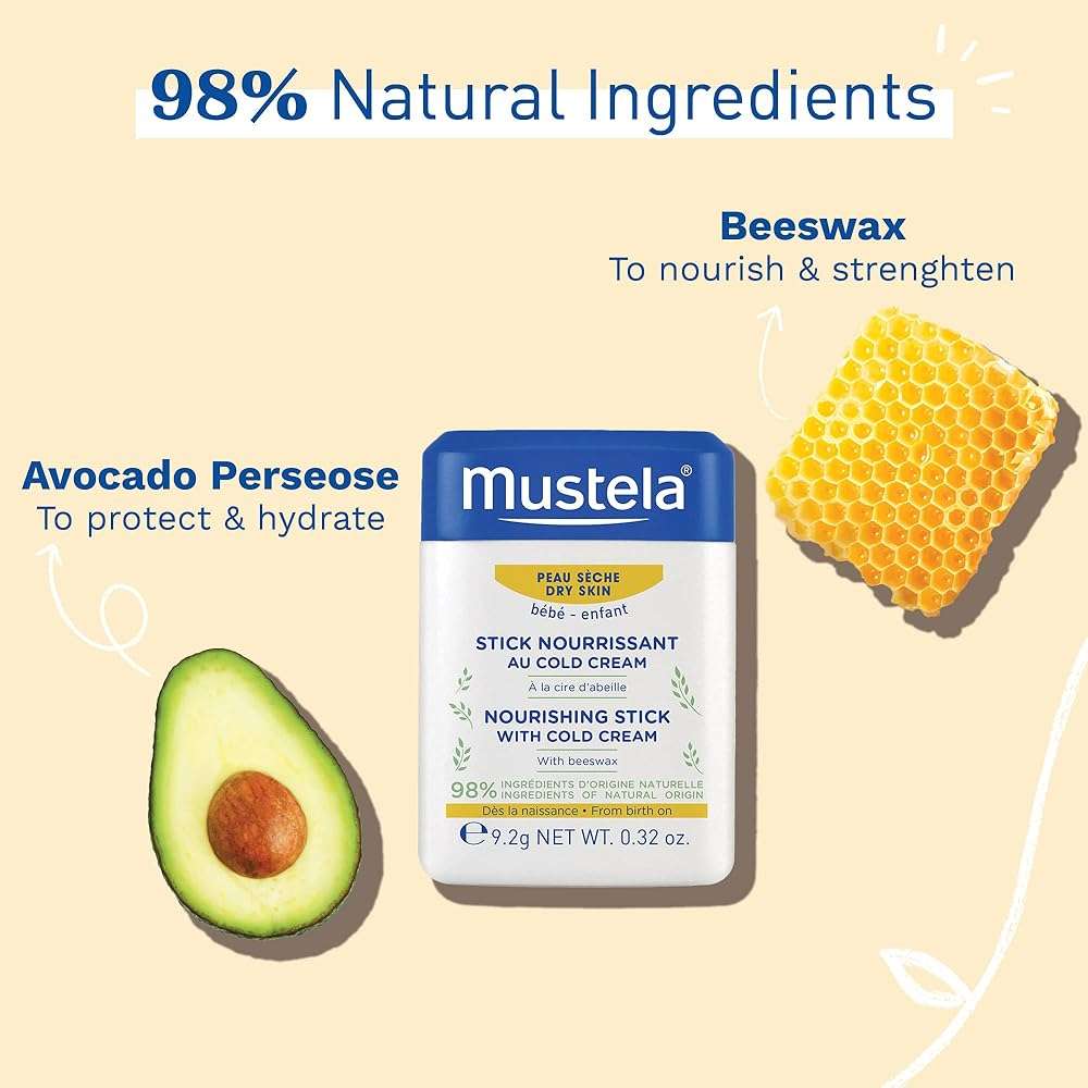 Mustela Baby Nourishing Stick - Lip & Face Moisturizer for Dry Skin - with Natural Avocado, Cold Cream & Beeswax - 0.32 oz. - Packaging may vary - Image 3